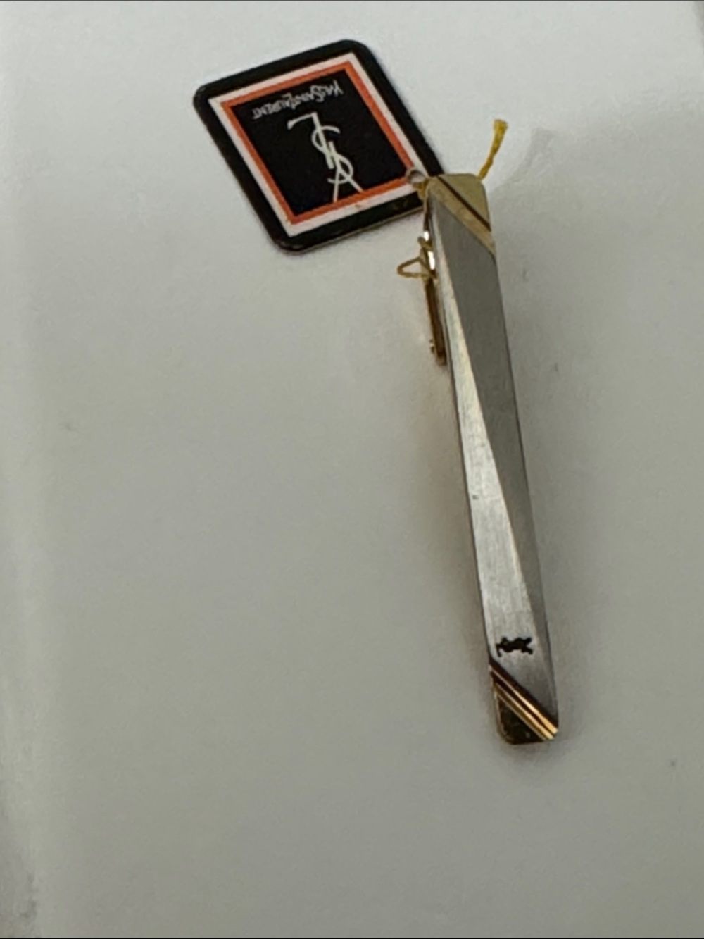 Yves Saint Laurent Gold and Black Logo Tie Clip